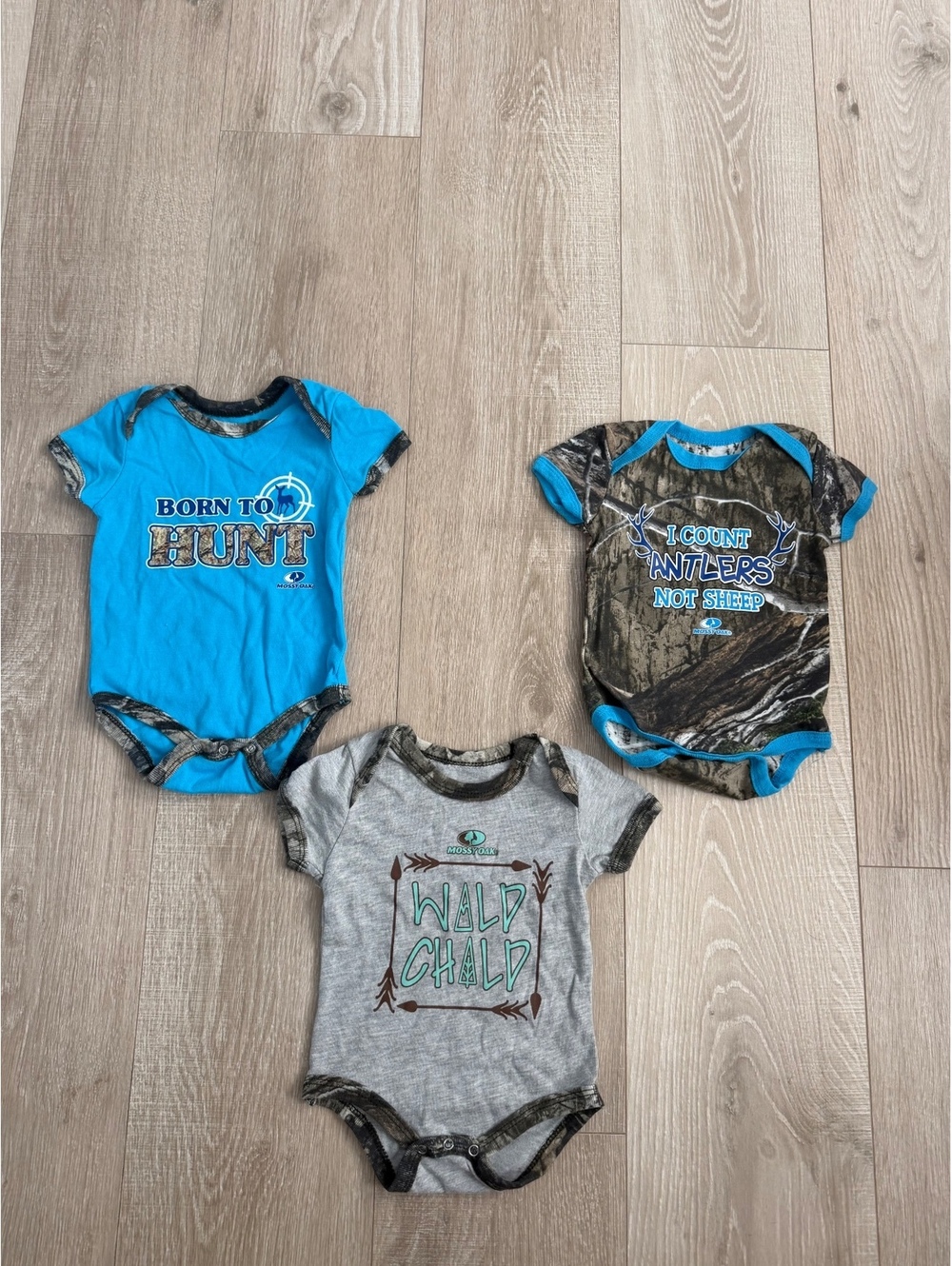 Mossy Oak Baby Bodysuit Set 3-Pack 0-3 Months Outdoor Theme Multi-Color